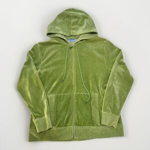 Pacer Womens Y2K Green Velour Hoodie Small Full Zip VTG Athleisure Casual Spring
